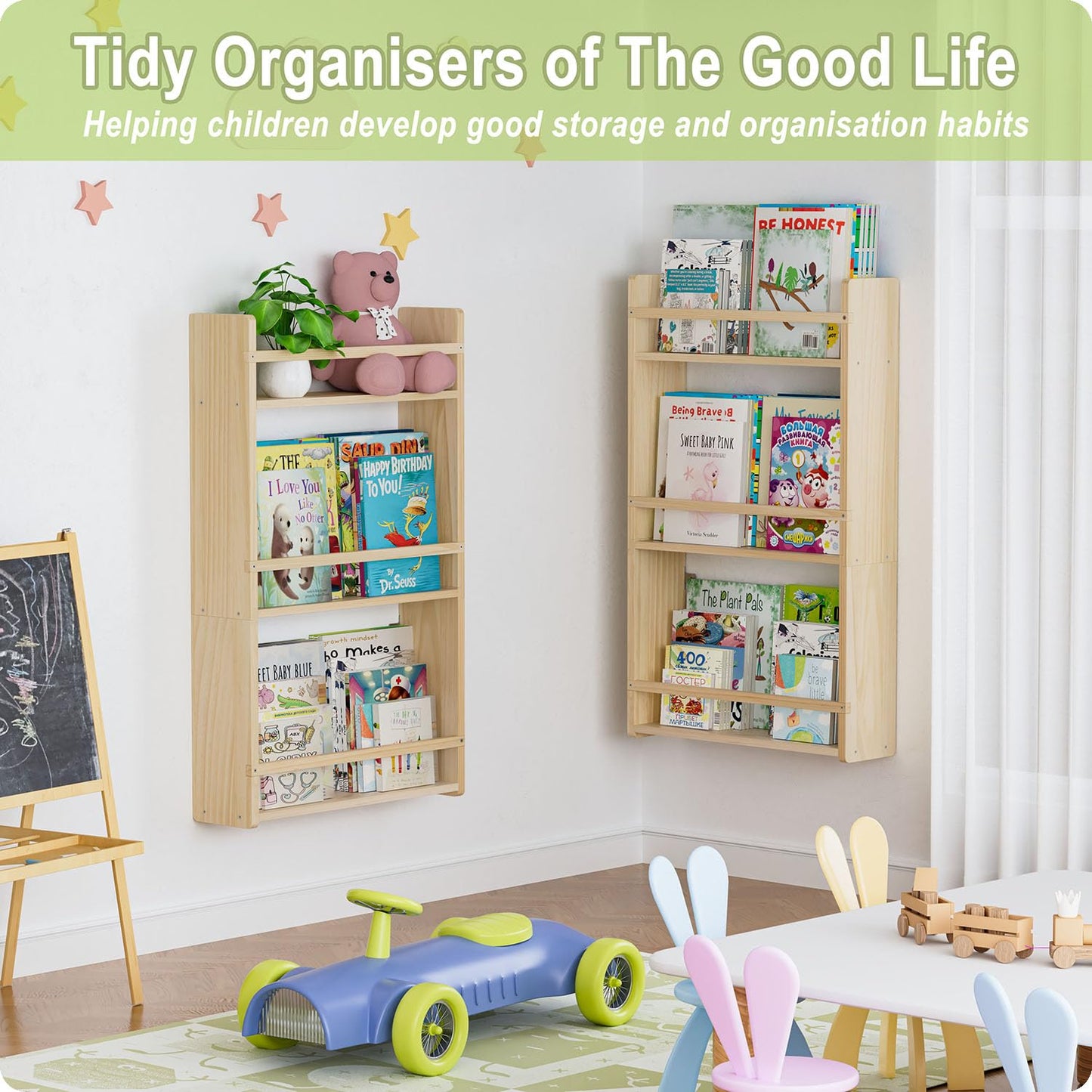 Estantería de pared Bidami para niños, estantería de pared de 3 niveles para niños, estantes flotantes de 16.5 pulgadas