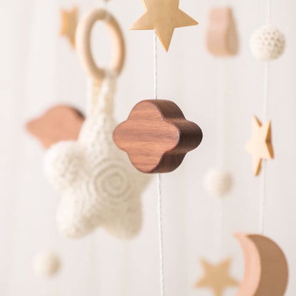 Móvil para cuna de bebé con bola de algodón, estrella, luna, nubes colgantes