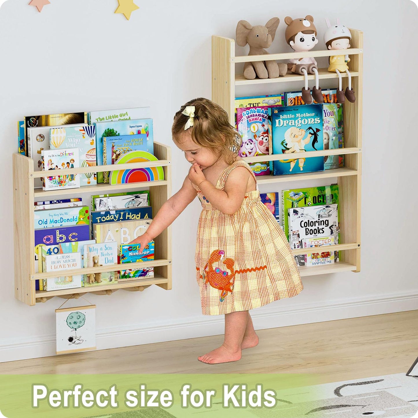 Estantería de pared Bidami para niños, estantería de pared de 3 niveles para niños, estantes flotantes de 16.5 pulgadas