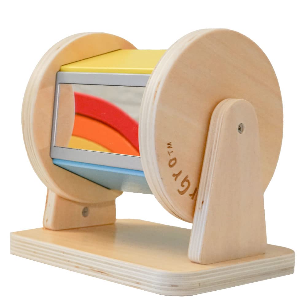 DISCOVERGO Montessori - Tambor de juguete giratorio de madera arcoíris