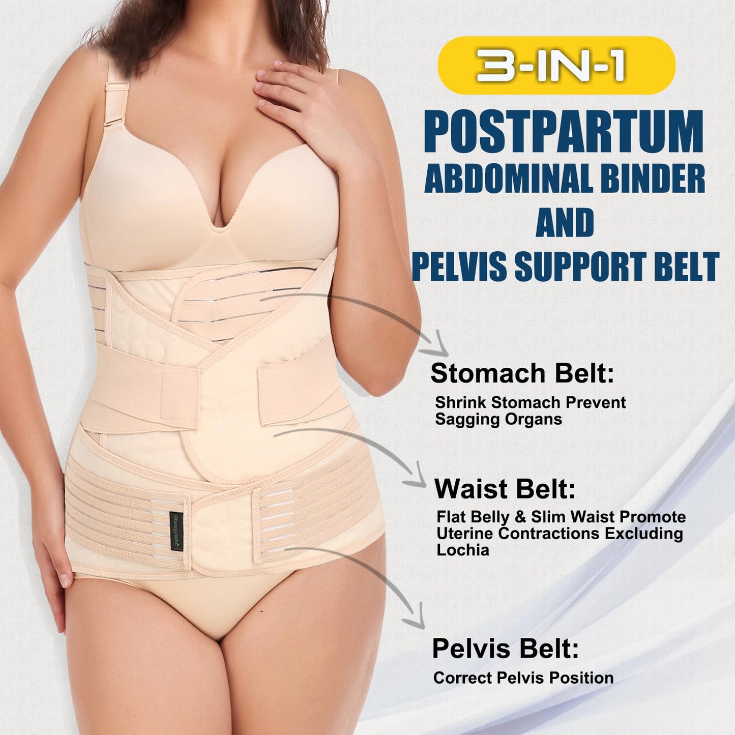 ChongErfei 3 en 1 soporte posparto recuperación cintura envolvente para el vientre, XL