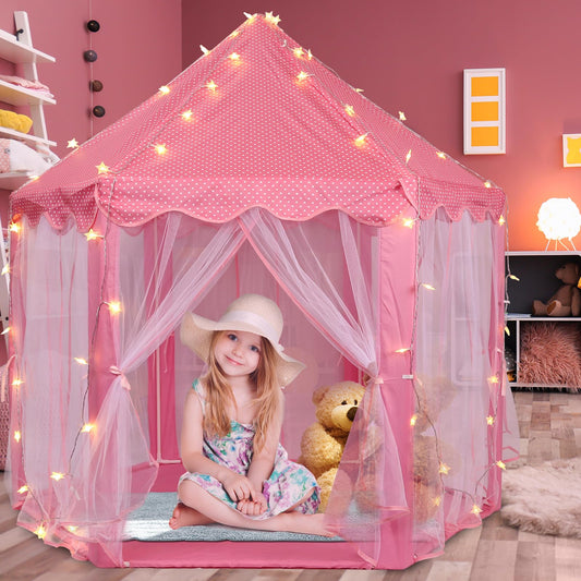 Tienda de campaña de princesa con luces LED de estrellas y alfombra