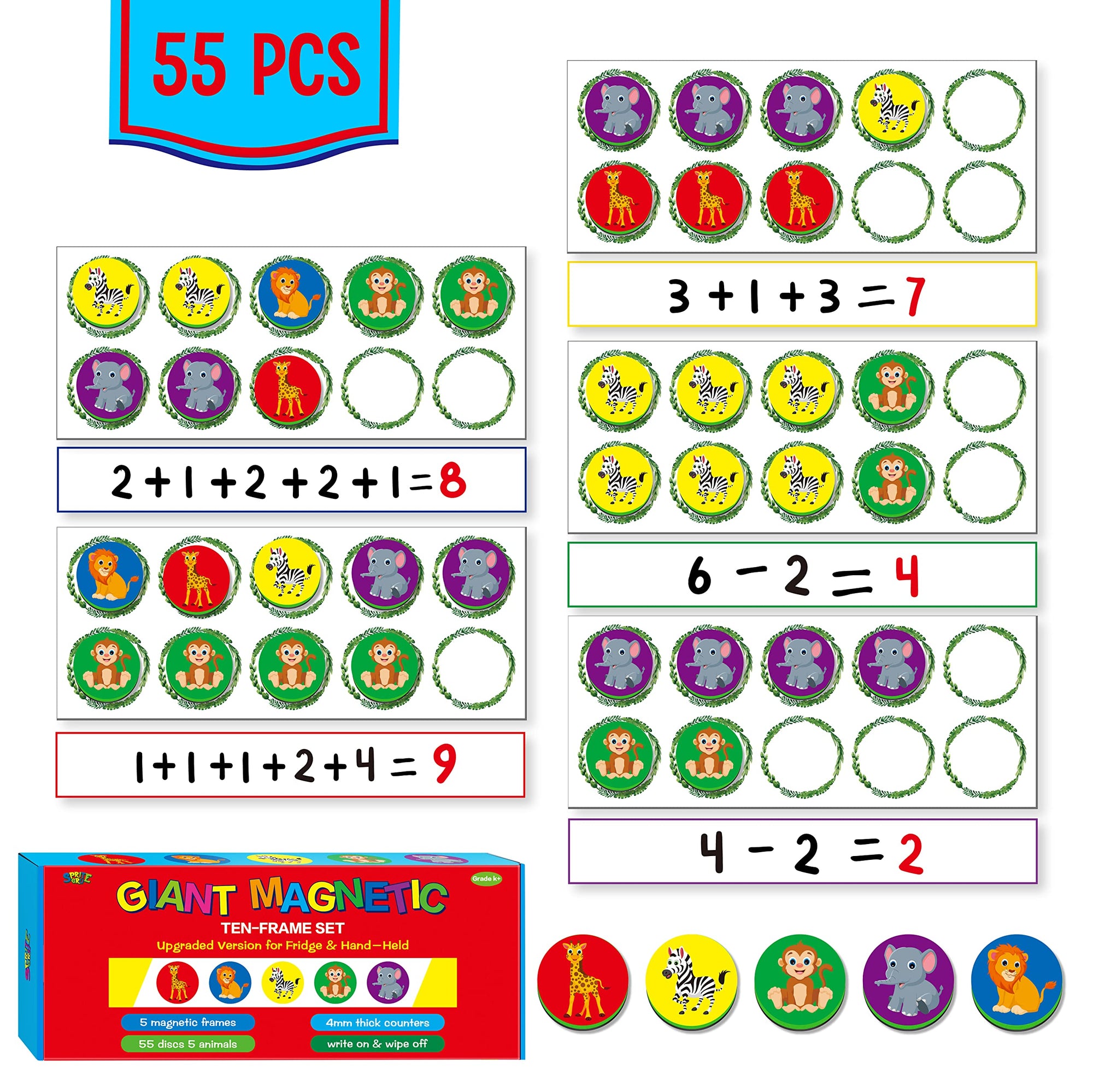 Juego de diez marcos magnéticos, juegos de manipulación matemática
