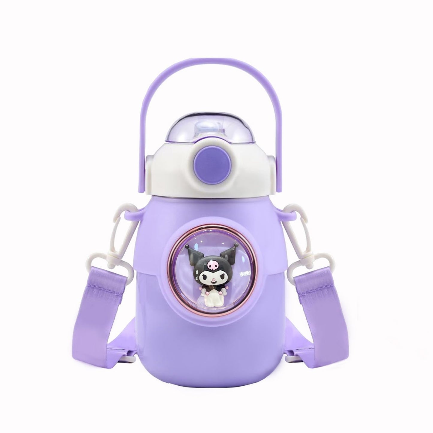 Botella de agua kawaii para agua caliente o fría, morada