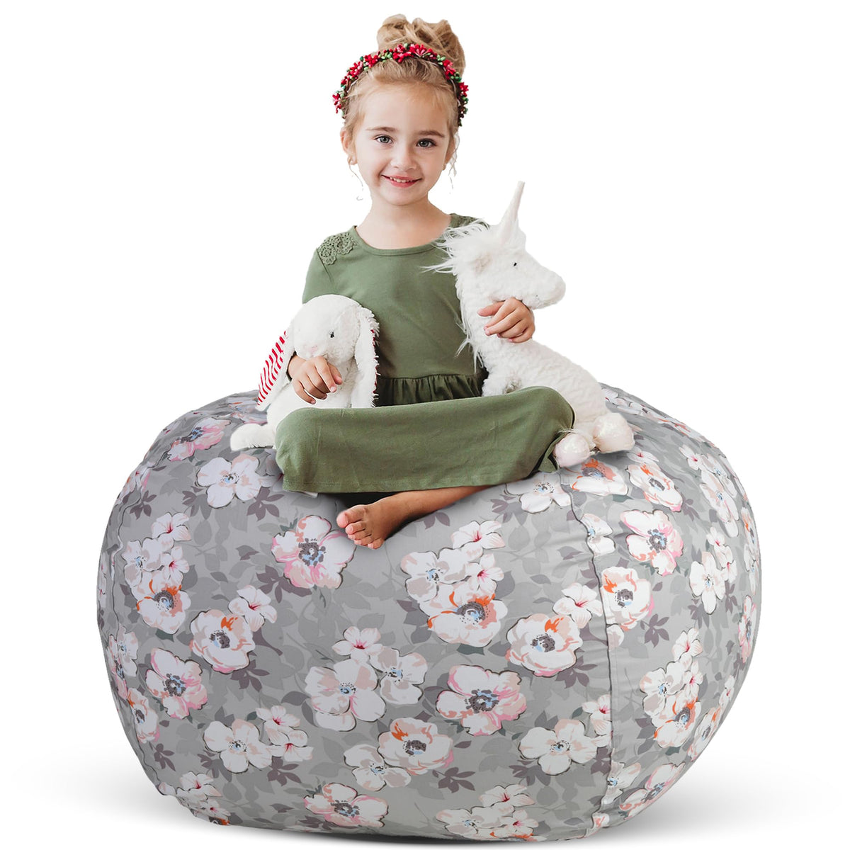 Stuff 'n Sit - Funda de almacenamiento de puf grande de 33 pulgadas para animales de peluche y juguetes