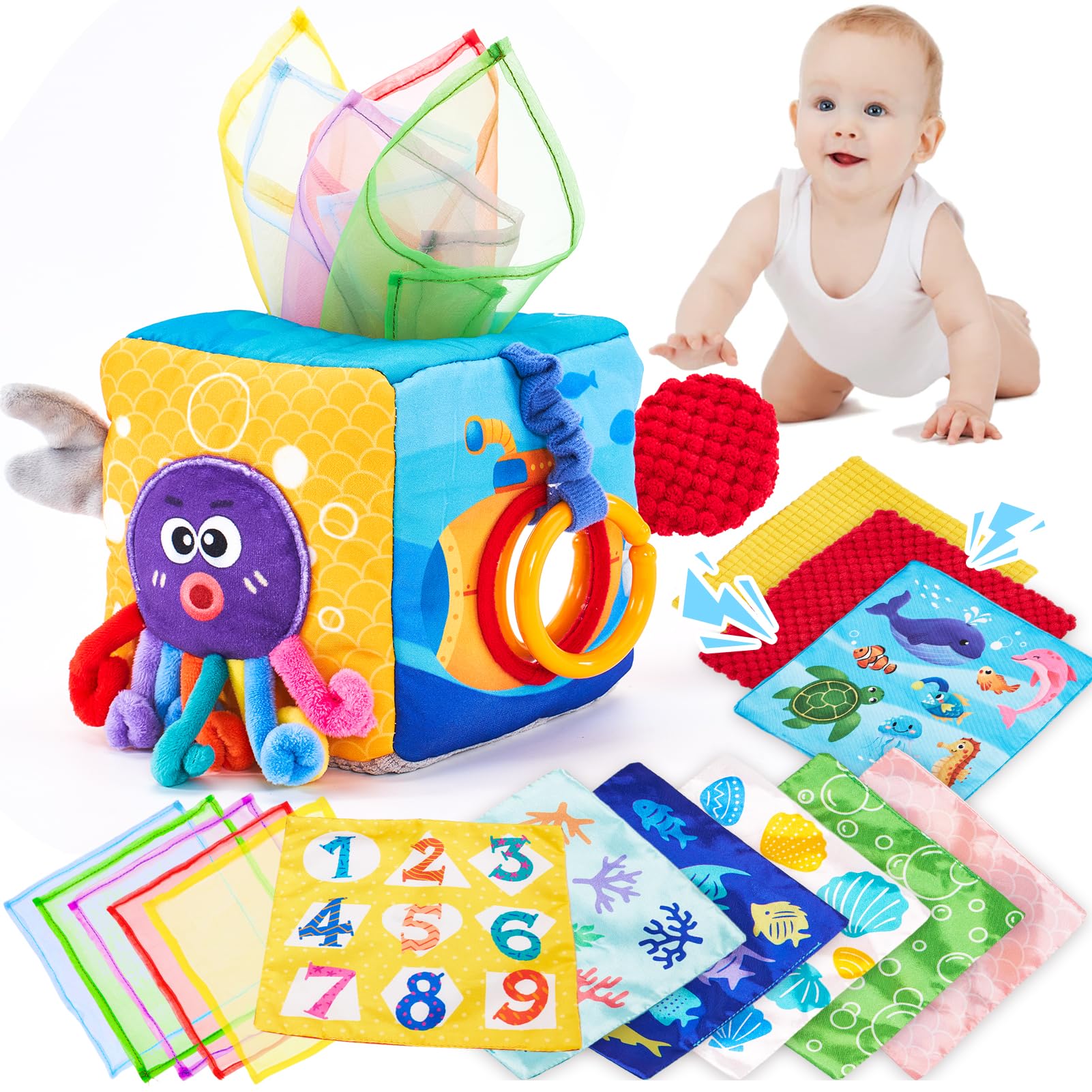 hahaland Caja de pañuelos de juguete para bebé, juguetes Montessori