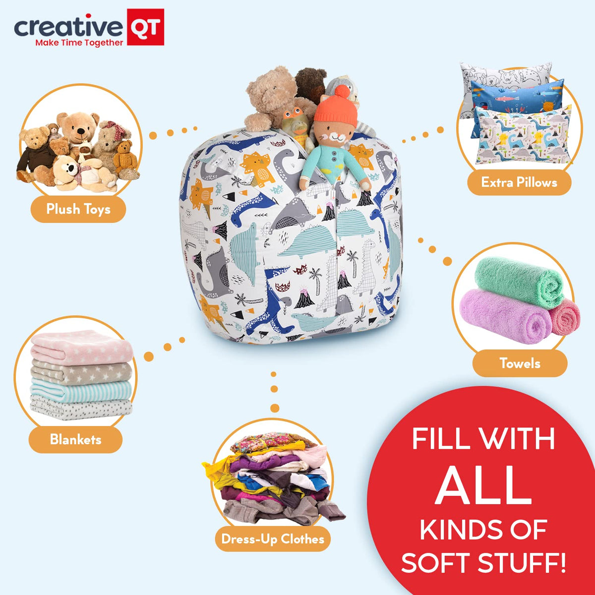 Puf de almacenamiento de animales de peluche Stuff 'n Sit extra grande