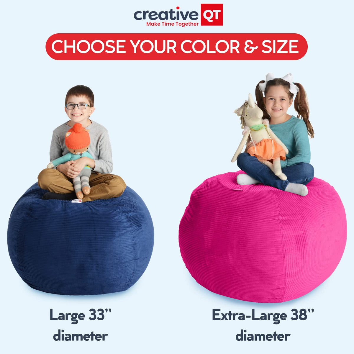 Stuff 'n Sit - Funda de almacenamiento de puf grande de 33 pulgadas para animales de peluche y juguetes, Extra Large