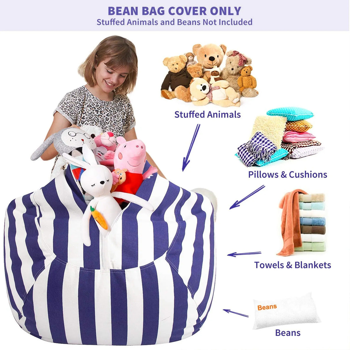 Aubliss Silla Puf De Almacenamiento Animal De Peluche