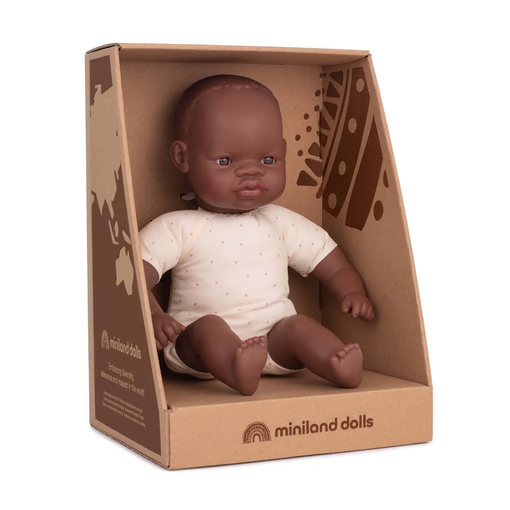 Miniland Muñeca 12 5/8'' Cuerpo Suave Africano (Caja) - Hecho en España