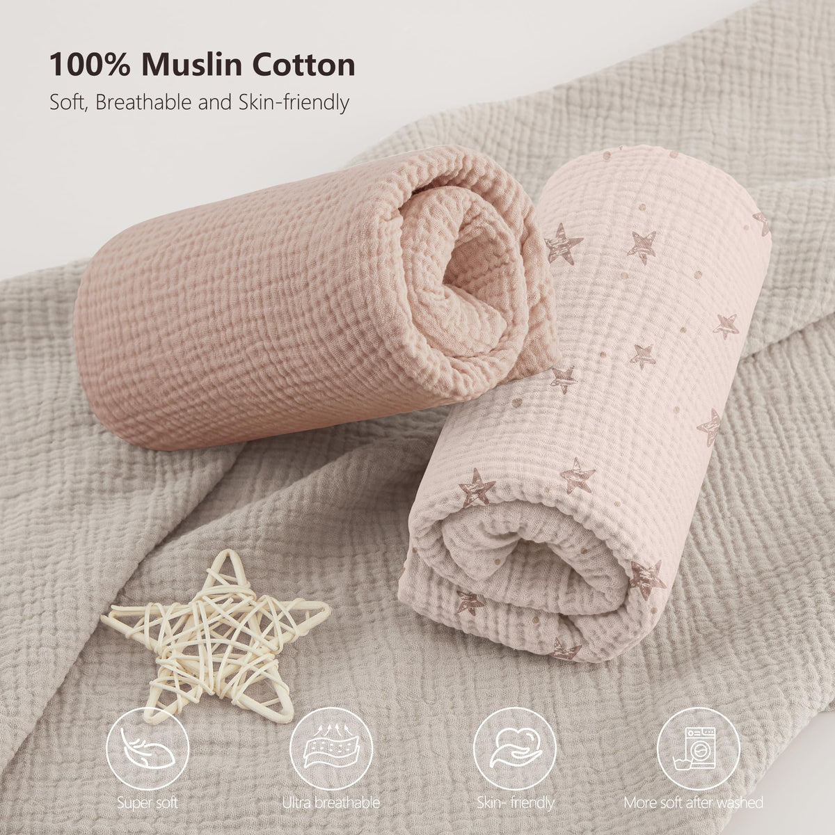 Sábanas ajustadas de cuna Bearmoss de muselina 100% algodón para bebé