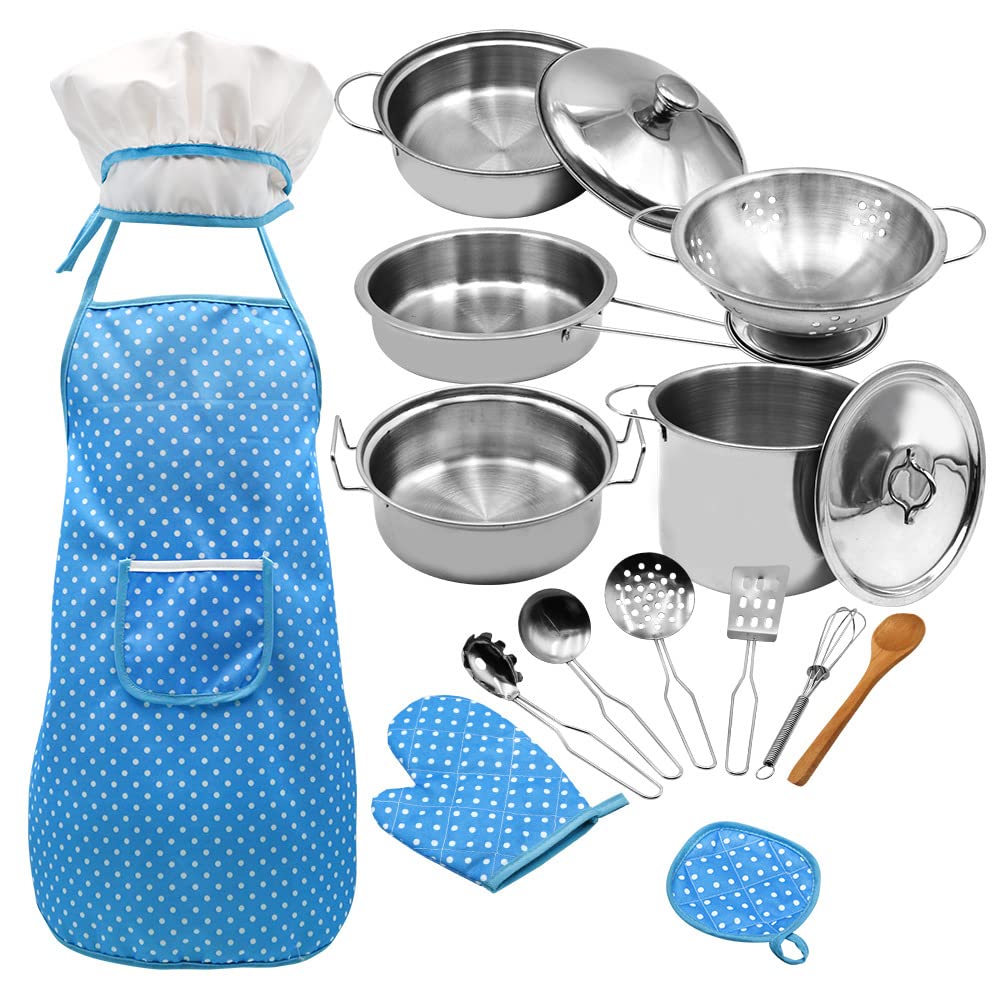Juego de cocina y horneado para niños 18 PCS con delantal chef, no incluye sombrero