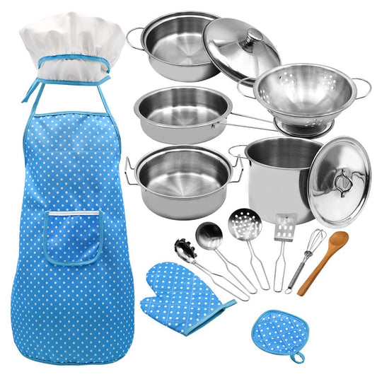 Juego de cocina y horneado para niños 18 PCS con delantal chef, no incluye sombrero