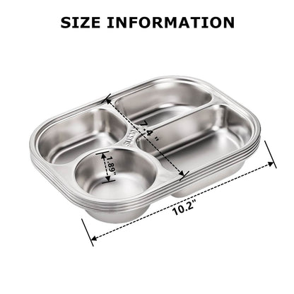 Paquete de 4 platos divididos de acero inoxidable 304, bandeja de almuerzo de 4 compartimentos