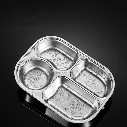 Paquete de 4 platos divididos de acero inoxidable 304, bandeja de almuerzo de 4 compartimentos