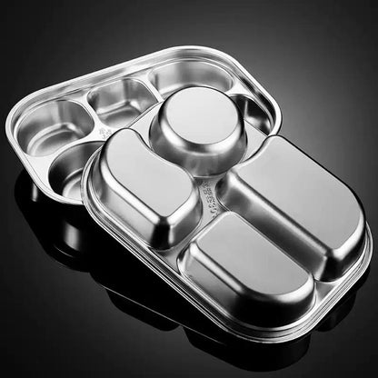 Paquete de 4 platos divididos de acero inoxidable 304, bandeja de almuerzo de 4 compartimentos