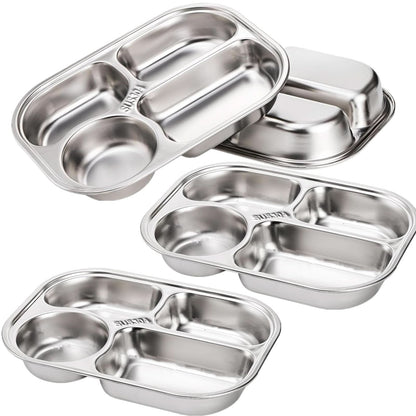 Paquete de 4 platos divididos de acero inoxidable 304, bandeja de almuerzo de 4 compartimentos
