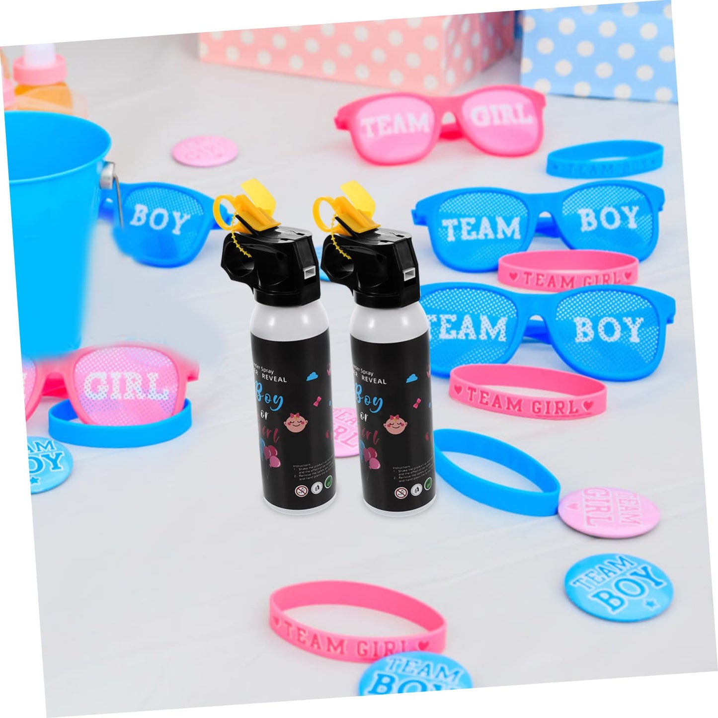 Botella de spray de polvo para revelar el género de Amosfun, color azul