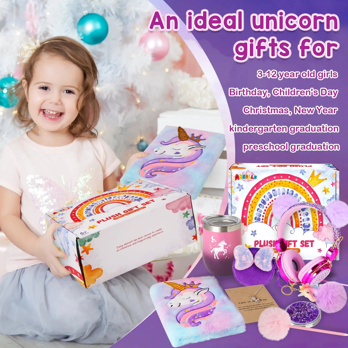 Set de regalo de unicornio Aberlls para niñas de 5 a 10+ años con accesorios