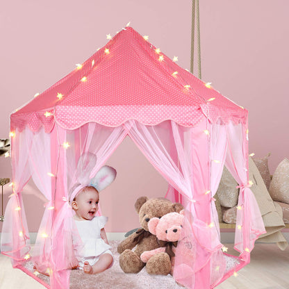Tienda de campaña de princesa con luces LED de estrellas y alfombra