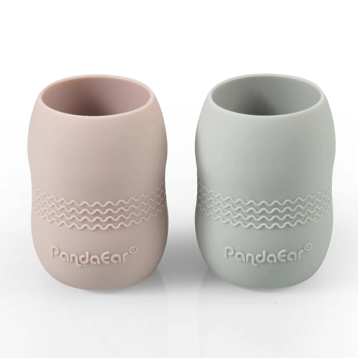 PandaEar Paquete de 2 vasos de entrenamiento de silicona 100% pequeña para bebés y niños pequeños, 3.5 onzas (rosa/gris)