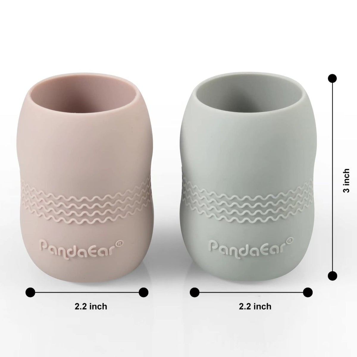 PandaEar Paquete de 2 vasos de entrenamiento de silicona 100% pequeña para bebés y niños pequeños, 3.5 onzas (rosa/gris)