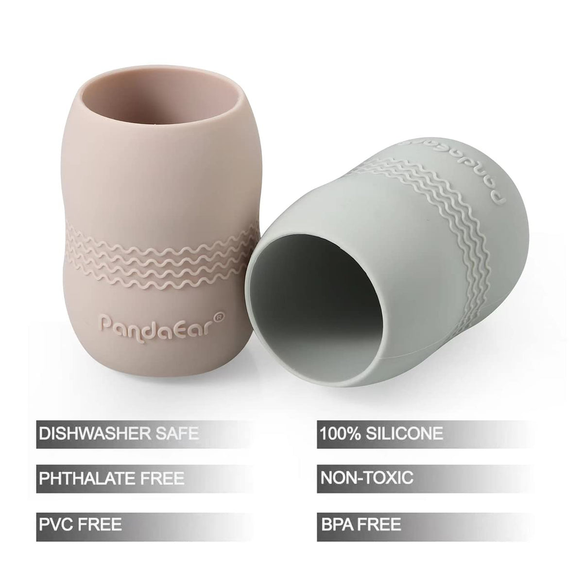 PandaEar Paquete de 2 vasos de entrenamiento de silicona 100% pequeña para bebés y niños pequeños, 3.5 onzas (rosa/gris)