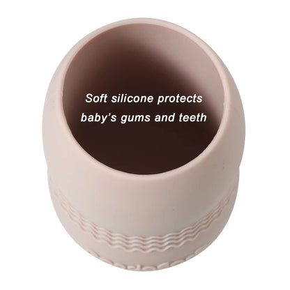 PandaEar Paquete de 2 vasos de entrenamiento de silicona 100% pequeña para bebés y niños pequeños, 3.5 onzas (rosa/gris)