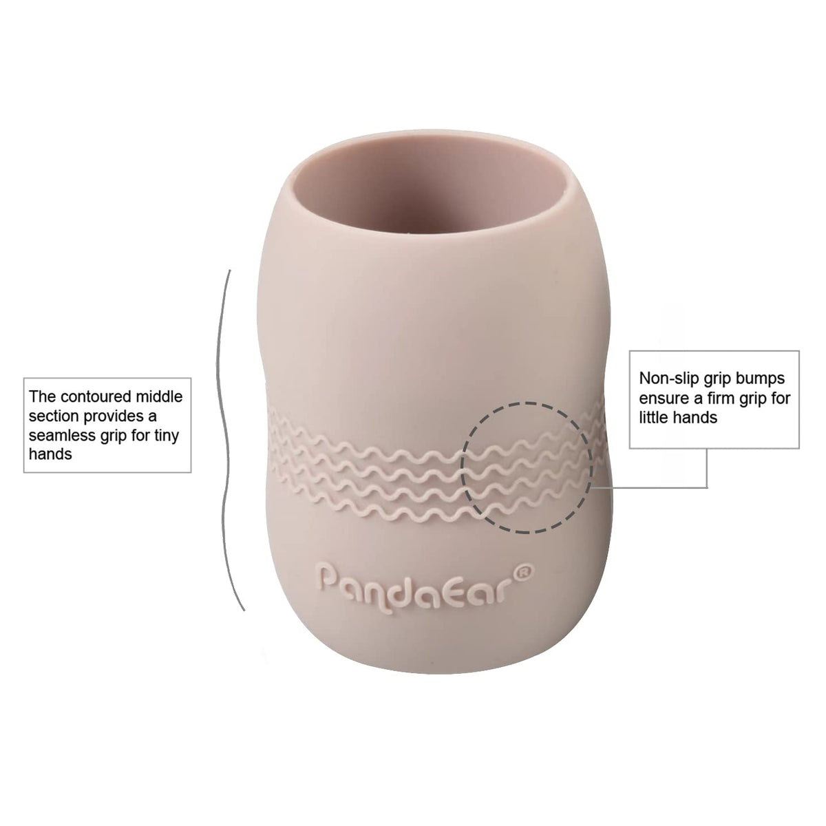 PandaEar Paquete de 2 vasos de entrenamiento de silicona 100% pequeña para bebés y niños pequeños, 3.5 onzas (rosa/gris)