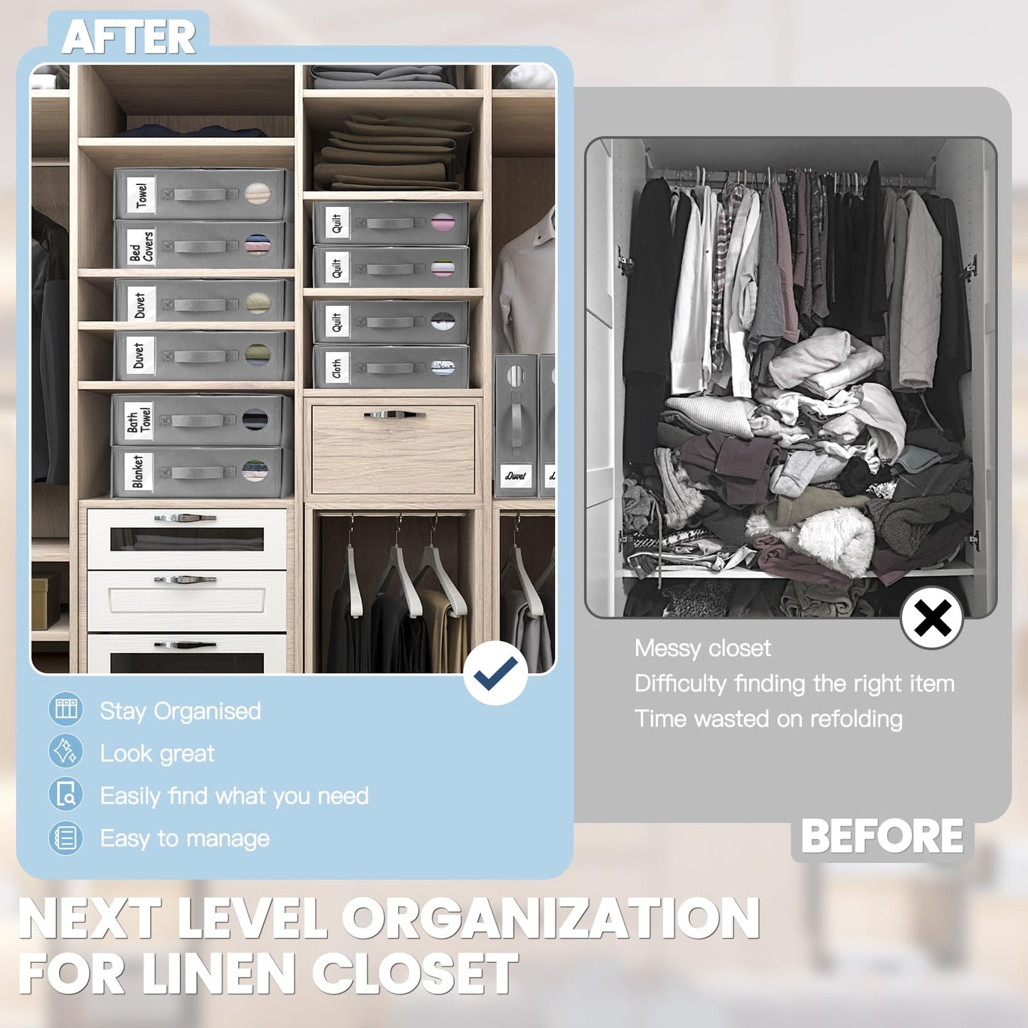 TRZZ Paquete de 4 organizadores y almacenamiento de sábanas