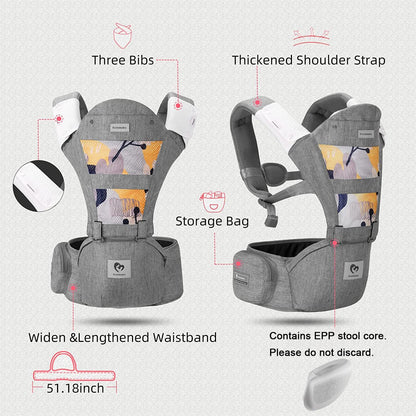 Portabebés multifuncional Bellababy con asiento de cadera (posición ergonómica en M) para bebés de 3 a 36 meses