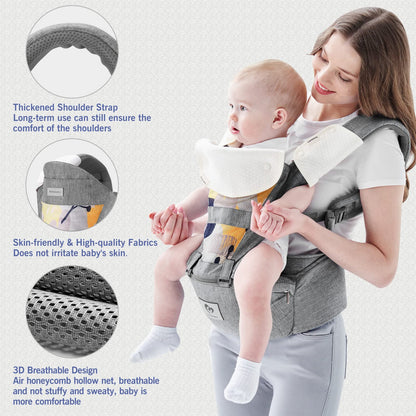 Portabebés multifuncional Bellababy con asiento de cadera (posición ergonómica en M) para bebés de 3 a 36 meses
