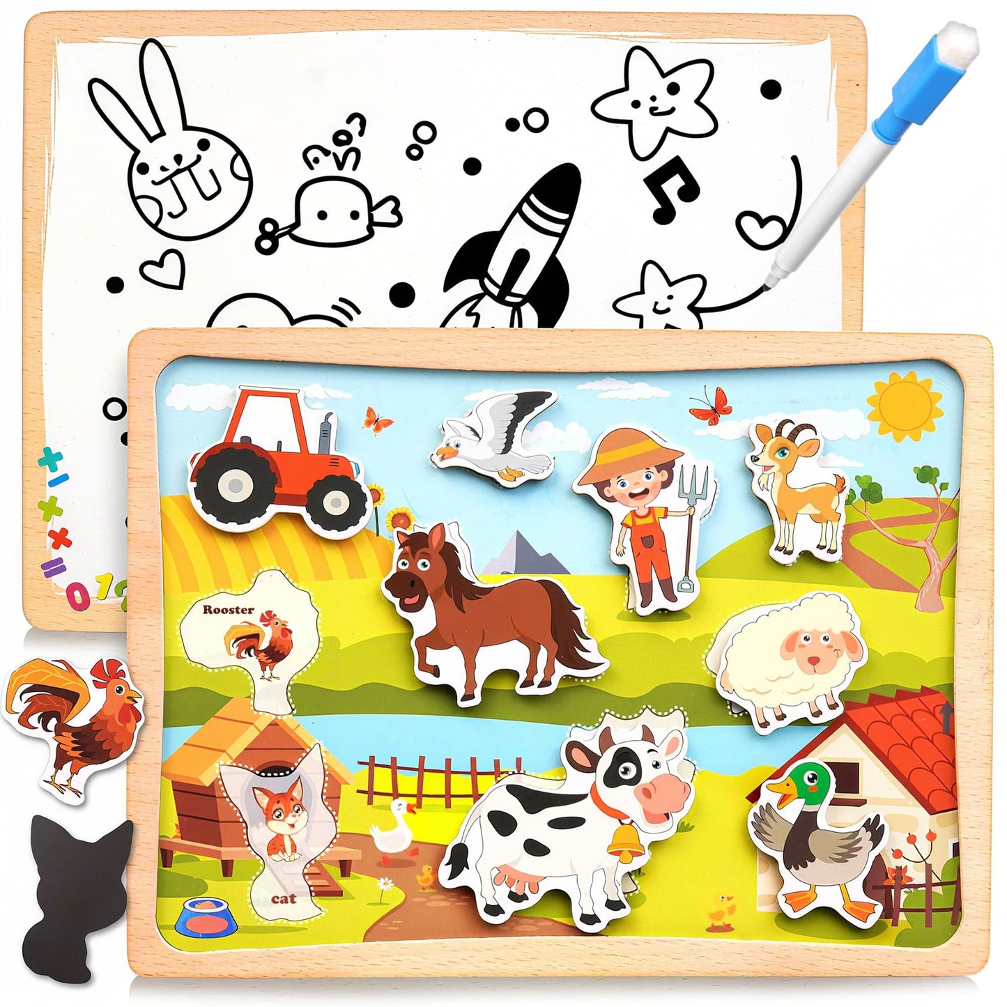 Rompecabezas magnético de madera para niños pequeños, juguete de viaje de 10 piezas de animales