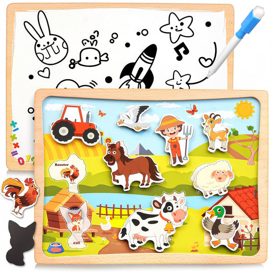 Rompecabezas magnético de madera para niños pequeños, juguete de viaje de 10 piezas de animales