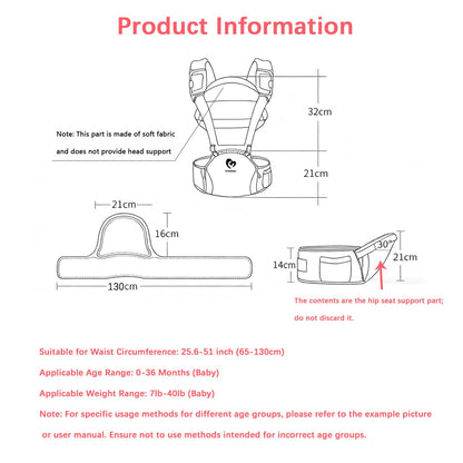 Portabebés multifuncional Bellababy con asiento de cadera (posición ergonómica en M) para bebés de 3 a 36 meses