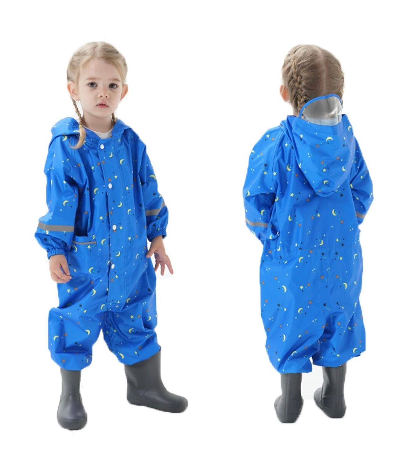Fewlby Traje de lluvia para niños y niñas de una pieza con capucha y cremallera, 1-3 años