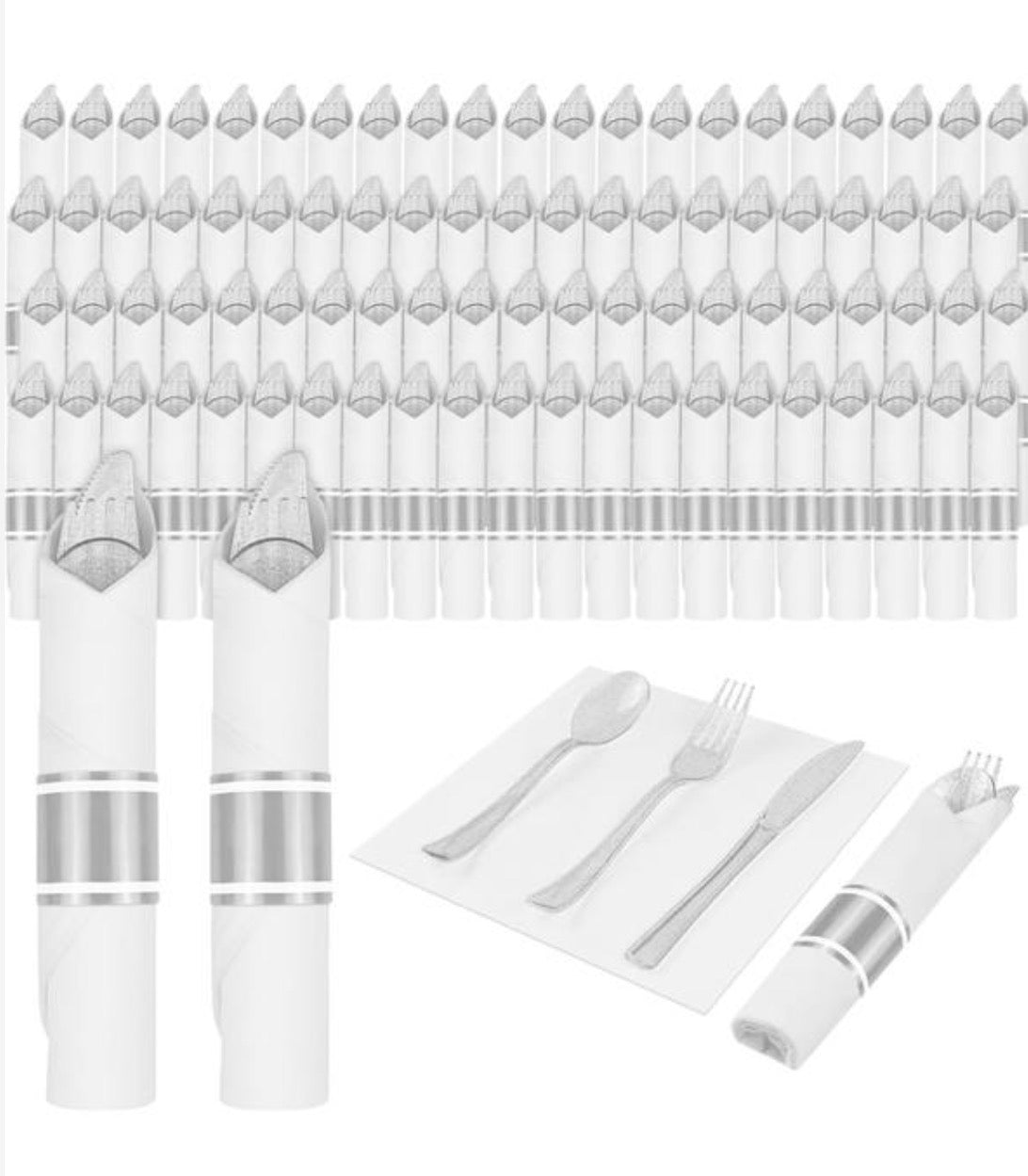 50 jugos de cubiertos transparentes con plateado