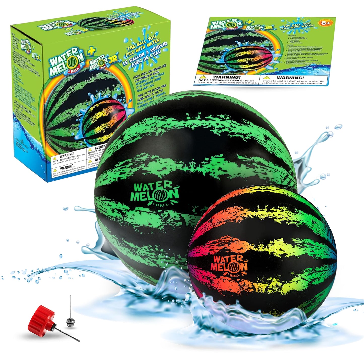 Watermelon Ball Juguetes de piscina para adultos y familia – Paquete de 2 unidades de 6 1/2 pulgadas y 9 pulgadas