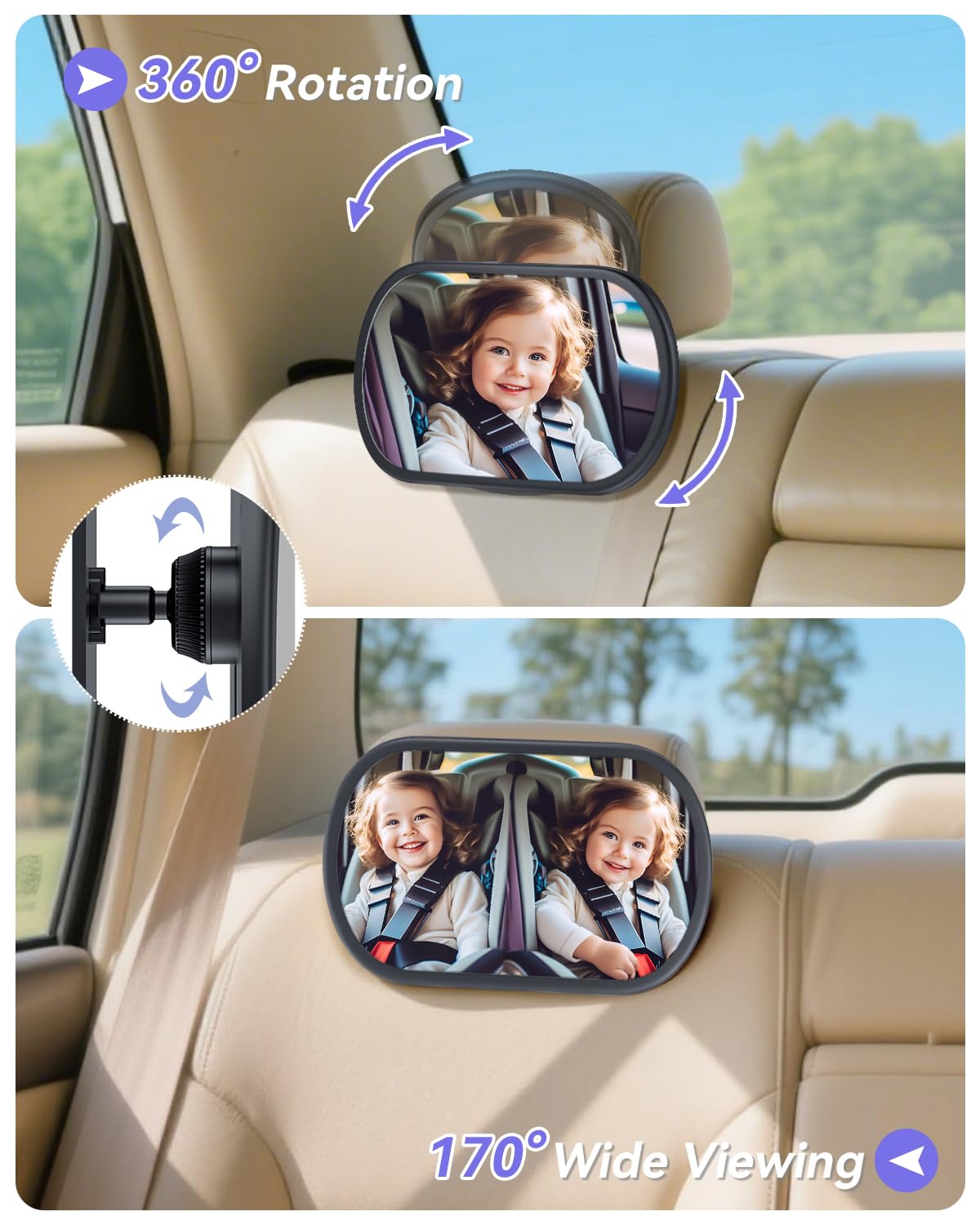 Espejo de automóvil para bebé para asiento trasero, espejo de seguridad para bebé recién nacido