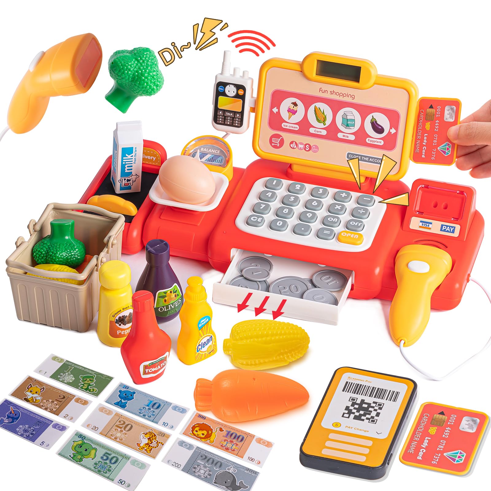 Caja registradora KidEwan, juego de supermercado (36 piezas)