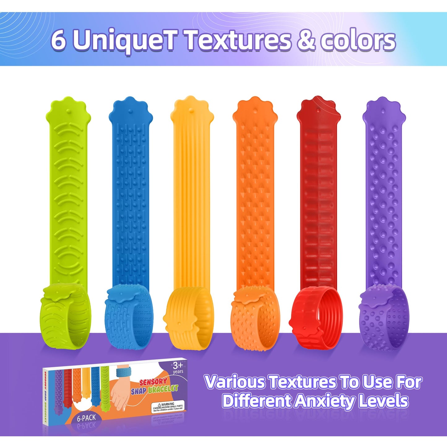 Pulseras sensoriales para la ansiedad, juguetes para ansiedad, paquete de 6