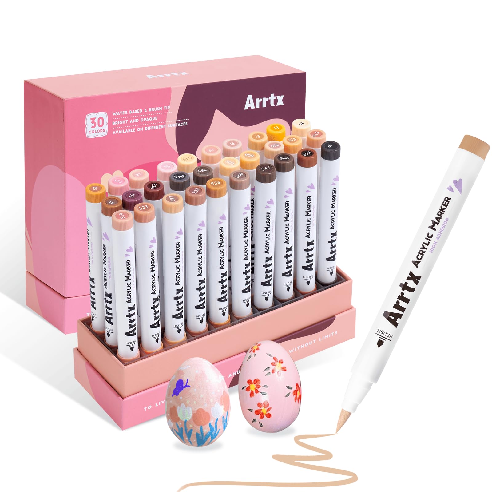 Arrtx Bolígrafos de pintura acrílica de 30 colores de piel