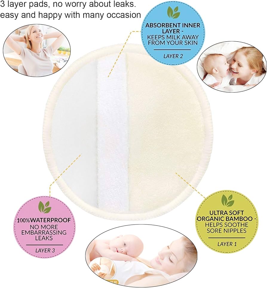 Almohadillas de lactancia reutilizables (paquete de 10) para madres que amamantan, almohadilla lavable de 4.7 pulgadas