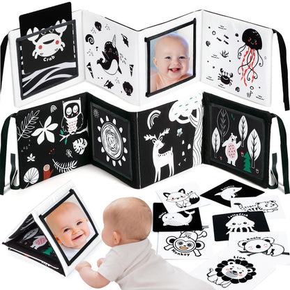 URMYWO Juguetes con espejo para tiempo boca abajo, tarjetas de aprendizaje con estimulación visual