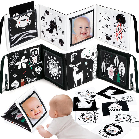 URMYWO Juguetes con espejo para tiempo boca abajo, tarjetas de aprendizaje con estimulación visual