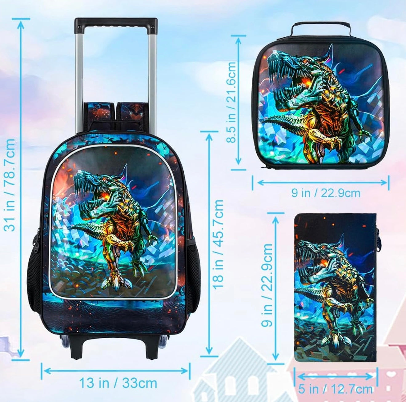 Mochila rodante para niñas y niños, juego de mochilas enrollables con ruedas