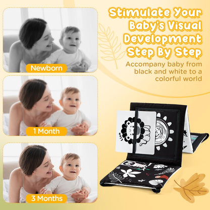 URMYWO Juguetes con espejo para tiempo boca abajo, tarjetas de aprendizaje con estimulación visual