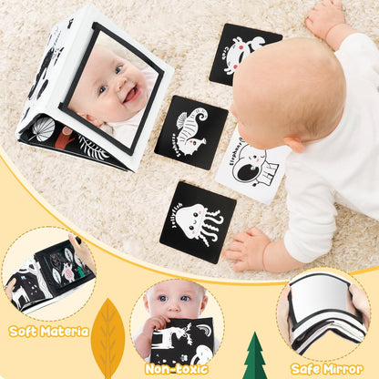 URMYWO Juguetes con espejo para tiempo boca abajo, tarjetas de aprendizaje con estimulación visual