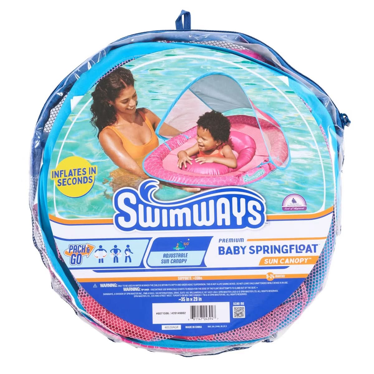 Flotador de resorte con toldo Swimways Sun Canopy, 9-24 meses