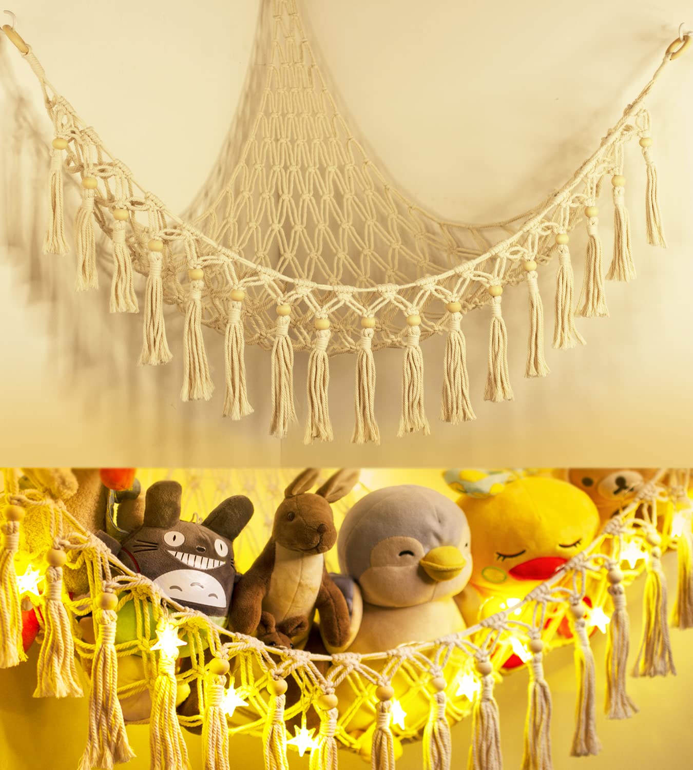Hamaca de almacenamiento de juguetes de peluche con luz LED